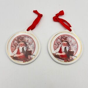 Vintage 1998 Norman Rockwell JCPenney Santas Children Ceramic Ornaments Set of 2